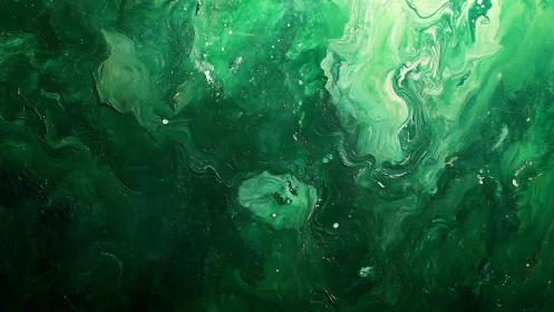 Vivid Green Abstract Fluid Art With Swirling Marble Patterns.