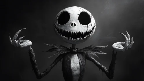 Monochrome skeletal figure rendered in dramatic chiaroscuro lighting