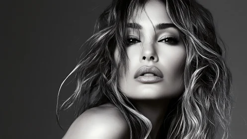 Monochrome close-up glamour portrait with directional soft lighting