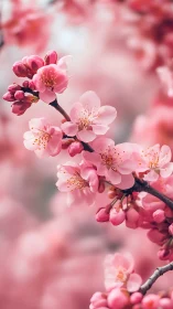 Pink Cherry Blossoms in Sharp Focus Against Soft Bokeh Background