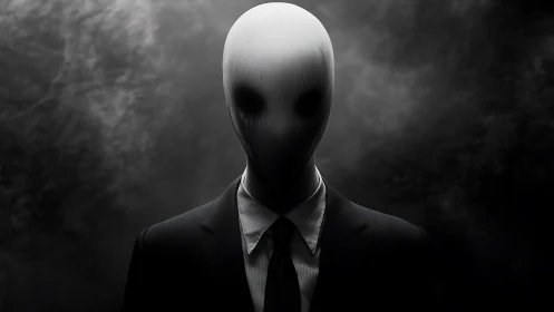 Faceless suited figure in dark atmospheric portrait.