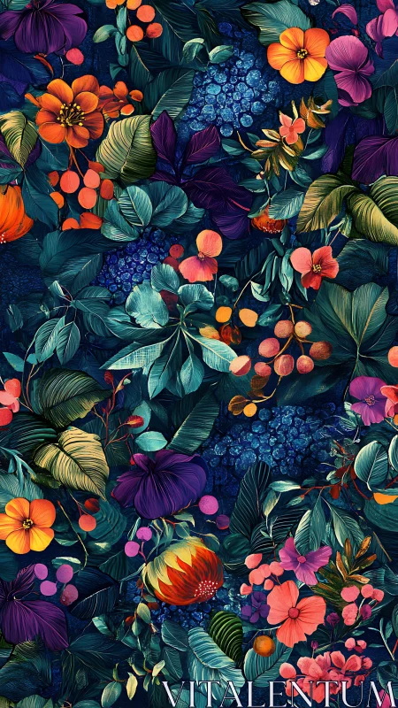 Vibrant Floral Symphony Against Deep Navy Canvas.
