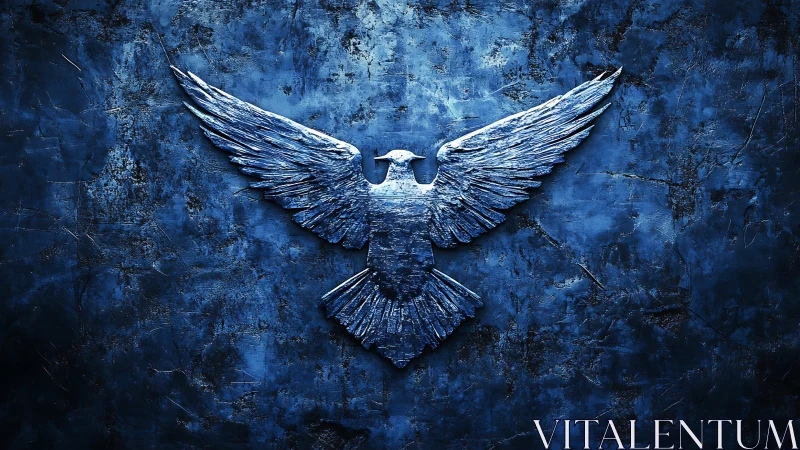 Winged cobalt emblem spreads across storm-blue stone.