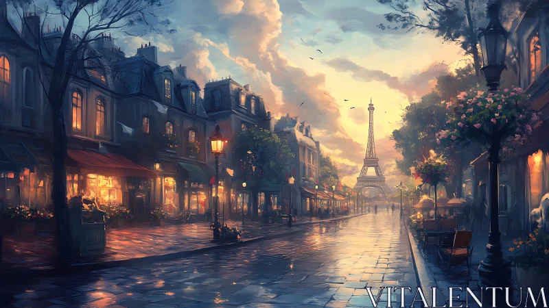 Sunlit Parisian boulevard glows beneath a dreaming sky.
