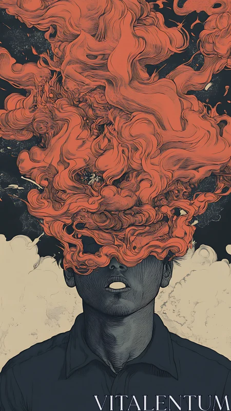Surreal portrait with ink-sculpted smoke plumes and negative space.