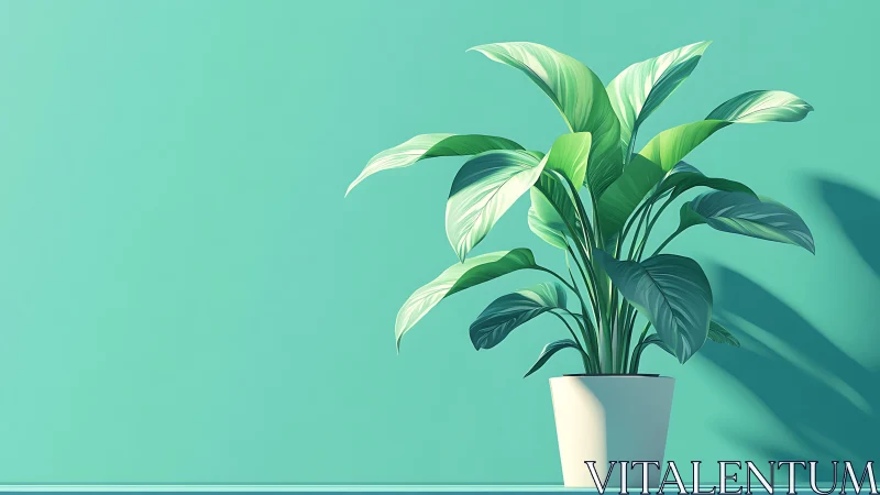 Potted tropical plant rendered against uniform teal wall