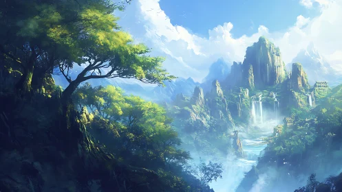 Ancient Valley Whispers: Where Waterfalls Dance Through Emerald Cliffs