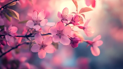 Cherry Blossoms Dancing in Blurred Rose Radiance.