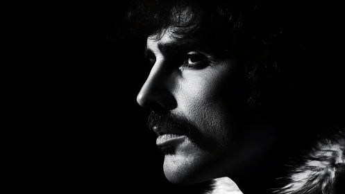 High-contrast side-lit male profile isolates facial microtexture