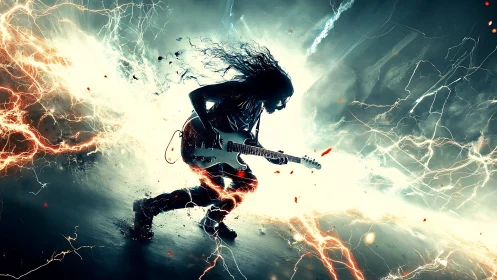Electric guitarist unleashes lightning-charged rock energy