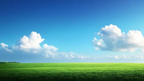 Vast grassland under cumulus clouds in high-contrast daylight