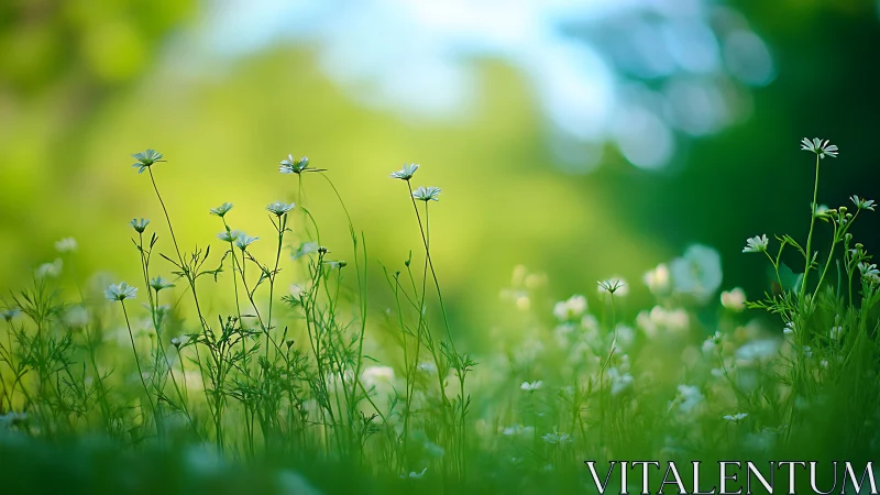 Shallow‑depth macro study isolates wildflowers against soft bokeh field