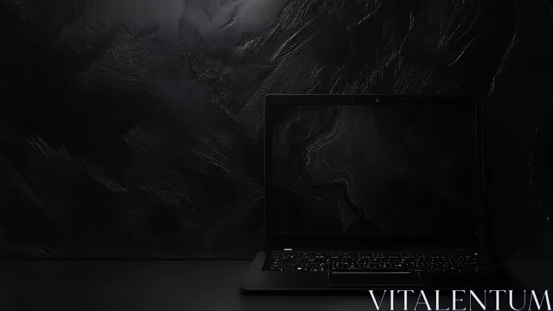 Midnight laptop hums quietly against a brooding charcoal void