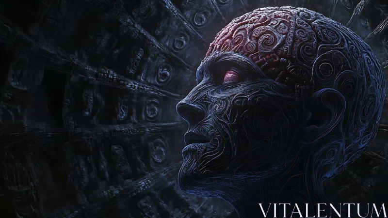 Cyborg head with glowing eye studies recursive digital void