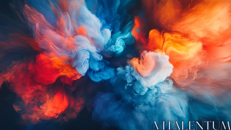 Digital painting of colliding chromatic smoke plumes in motion.