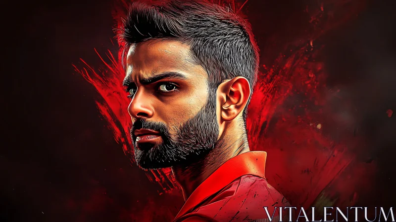 Intense male portrait cuts through vivid red digital splash