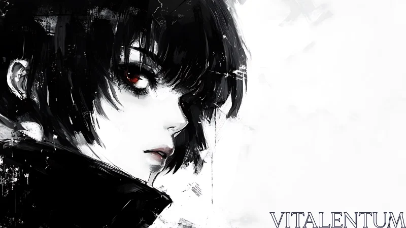High contrast anime portrait uses fragmented brushwork and stark negative space