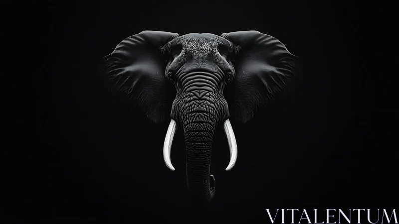 Monochrome elephant portrait in high-contrast digital minimalism.