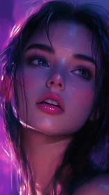 Hyperreal digital portrait with neon rim lighting and gloss