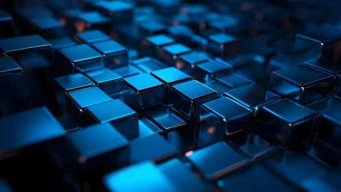 Gleaming blue cubes invite you into a calm digital landscape