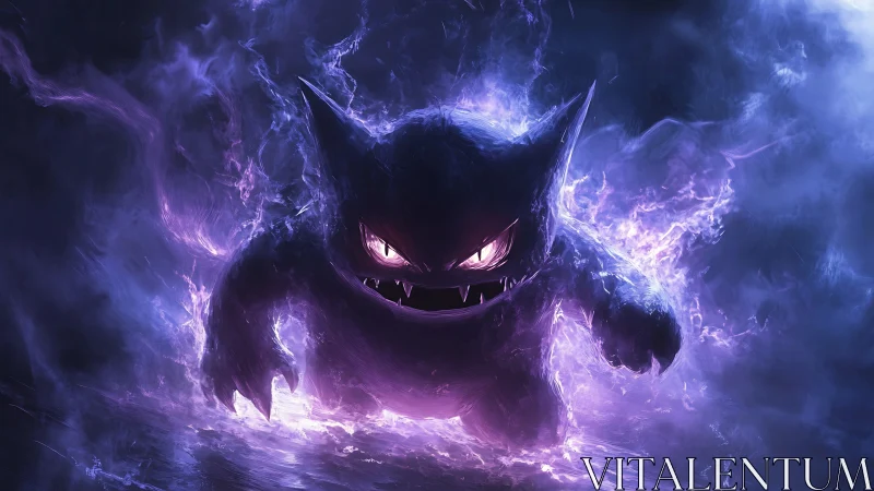 Ghostly grinner stormwalking through violet nightmare smoke.