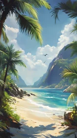 Tropical Cove Between Towering Cliffs.