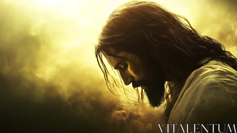 Digital painting profile study with luminous halo atmosphere.