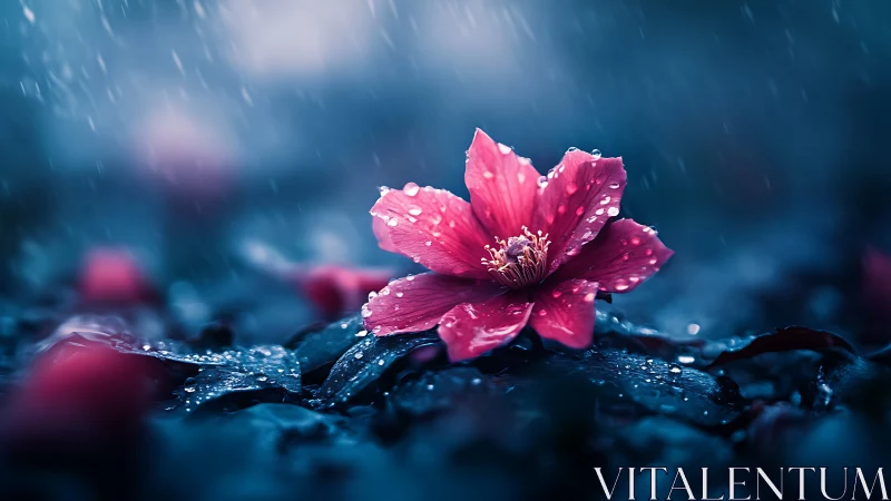 Magenta Bloom Defies Tempest Against Crystalline Dark Waters