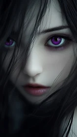 Ultra-detailed close-up portrait renders violet-eyed digital muse