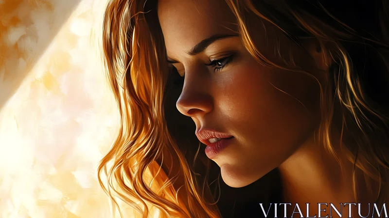 Side-lit female portrait renders soft introspective expression