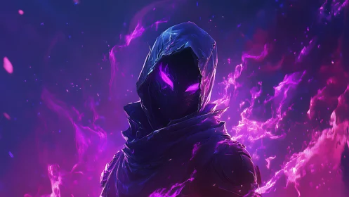 Ethereal Hooded Wraith in Neon Magenta Energy Field Digital Painting.