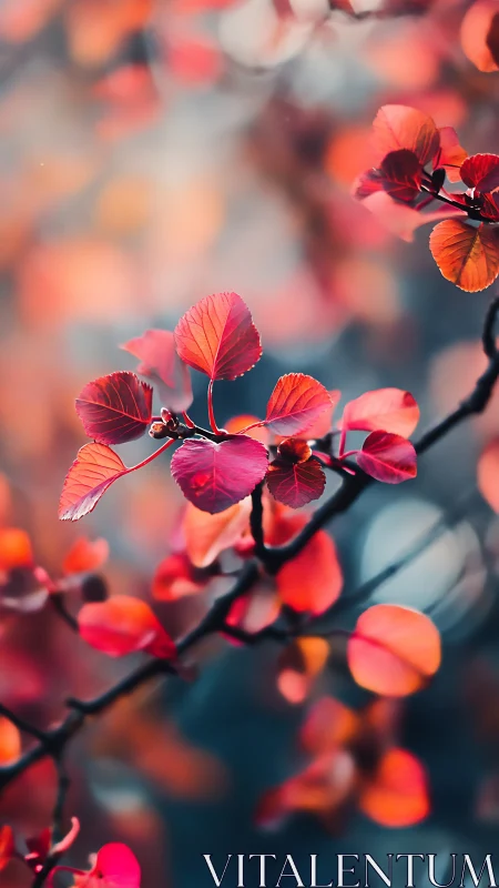 Crimson leaves drifting through a dreamy autumn hush.