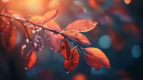 Macro study of wet autumn leaves in shallow depth of field.