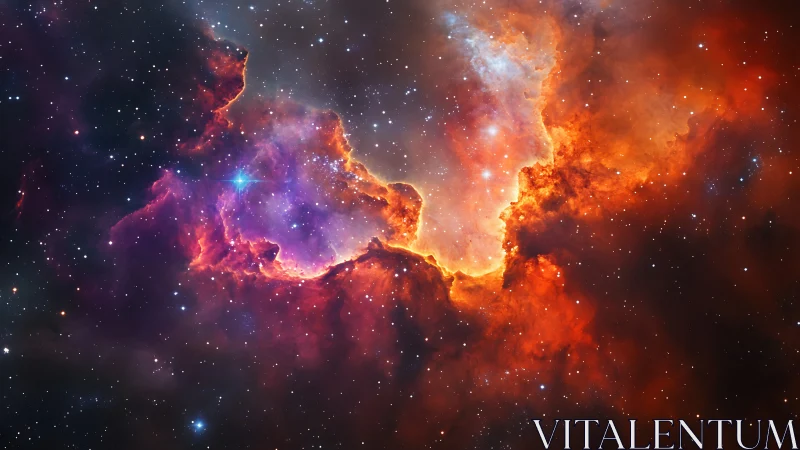 Stellar firestorms carve glowing nebula canyons in deep space.