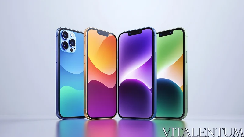 Four Smartphones Display Vibrant Gradient Wallpapers