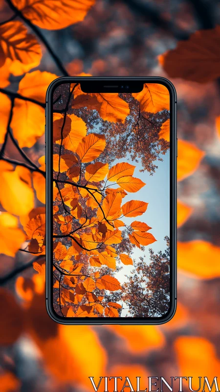 Autumn portal flickers through a floating smartphone frame.