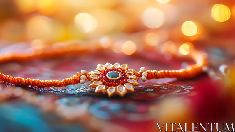 Radiant festive rakhi bracelet glows in warm golden light