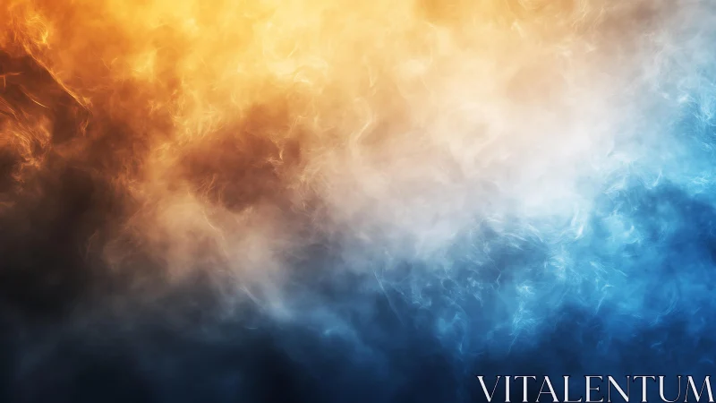 Abstract fire and ice clouds in vivid orange and blue hues.