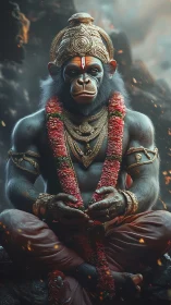 Divine monkey warrior in ornate garlanded meditation pose.