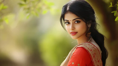 Elegant Indian Woman in Traditional Attire, Soft Natural Light Portrait.