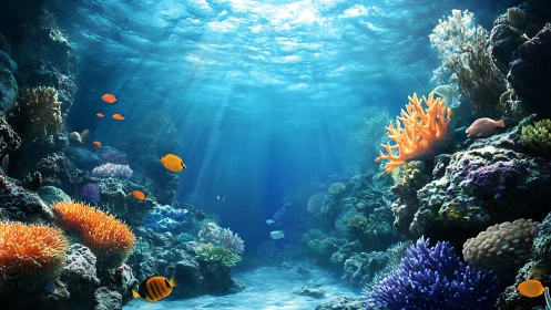 High-clarity coral reef scene with volumetric caustic lighting gradients