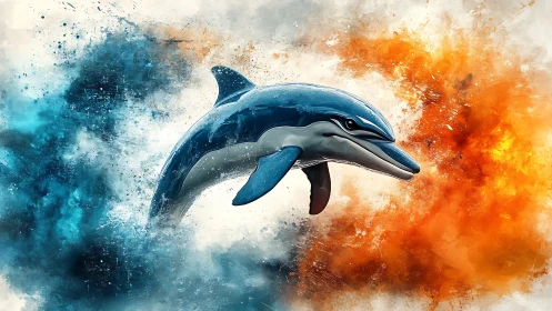 Dynamic dolphin rendered against dual chromatic splash field