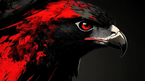 Fierce Hawk Portrait in Red and Black Digital Art Style.