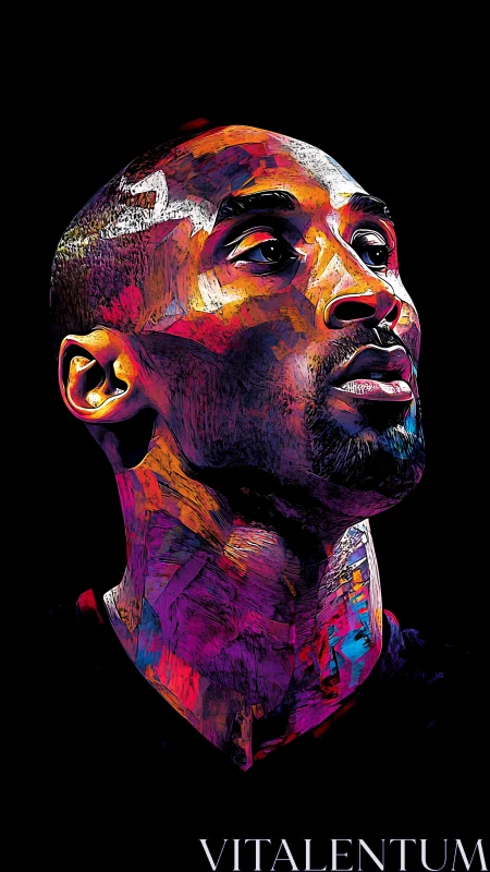 Color-saturated portrait of male figure on black background.