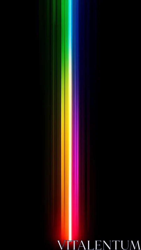Prismatic light beam plunges through deep black space.