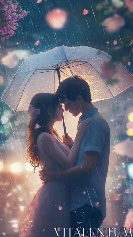 Couple Under Transparent Umbrella Rain.