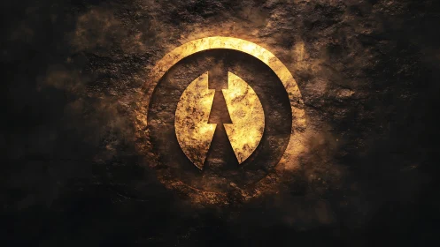 Molten gold power emblem carved in distressed stone.