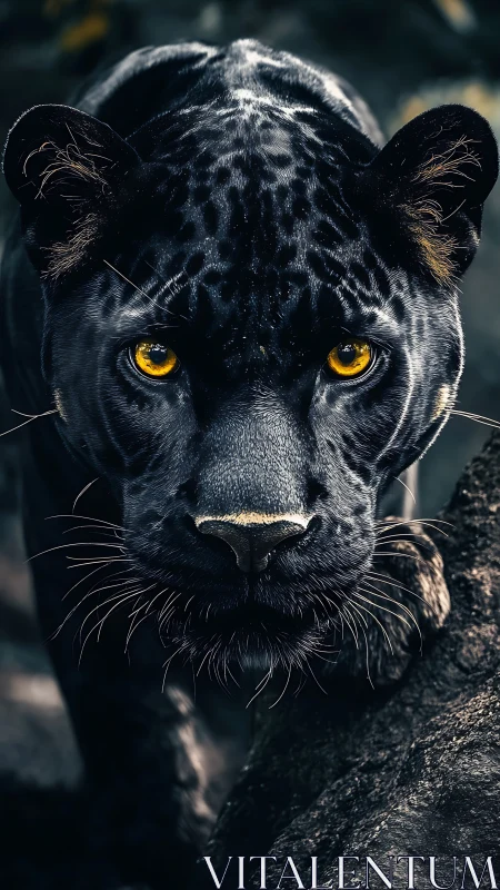 Black Panther Portrait with Luminous Amber Eyes.