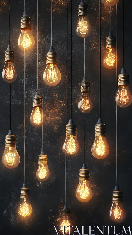 Suspended Edison filaments in staggered luminous array.