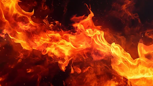 Vivid Flames in Motion Against a Dark Background, Abstract Style.